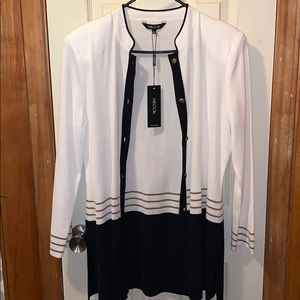 Navy blue, white and gold Misook Sweater.